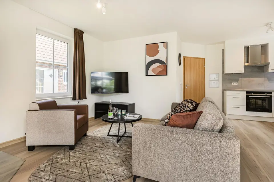 Woonkamer van een vakantiehuis op Dwergter Sand